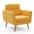 Linen Fabric Accent Chair, Mid Century Modern Armchair For Living Room, Bedroom Button Tufted Upholstered Comfy Reading Accent Chairs Sofa Yellow Yellow Solid Wood