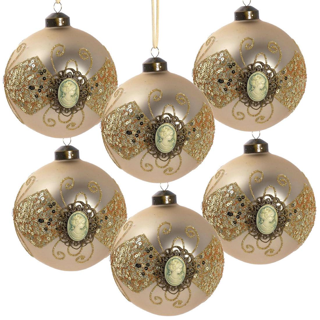 D3.9" Christmas Ball Ornaments, Glass Decorative Hanging Ball Christmas Tree Ornaments For Holiday Party Decorations, Set Of 6 Gold Glass