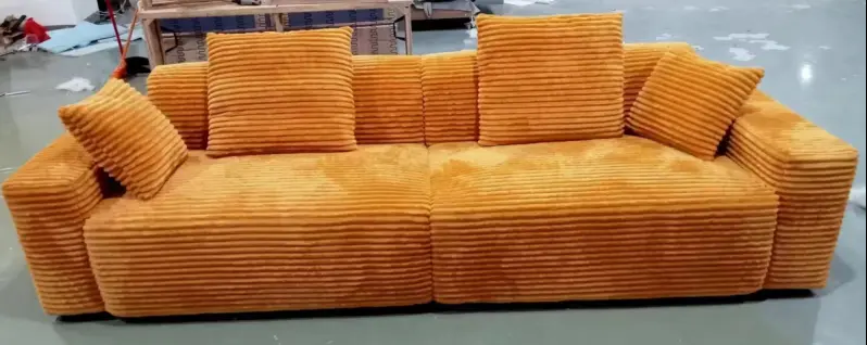 104.72 Inch 4 Seat Large Sofa With 4 Throw Pillows, Living Room Sofa In Orange Corduroy Comfort Fabric Orange Corduroy 3 Seat