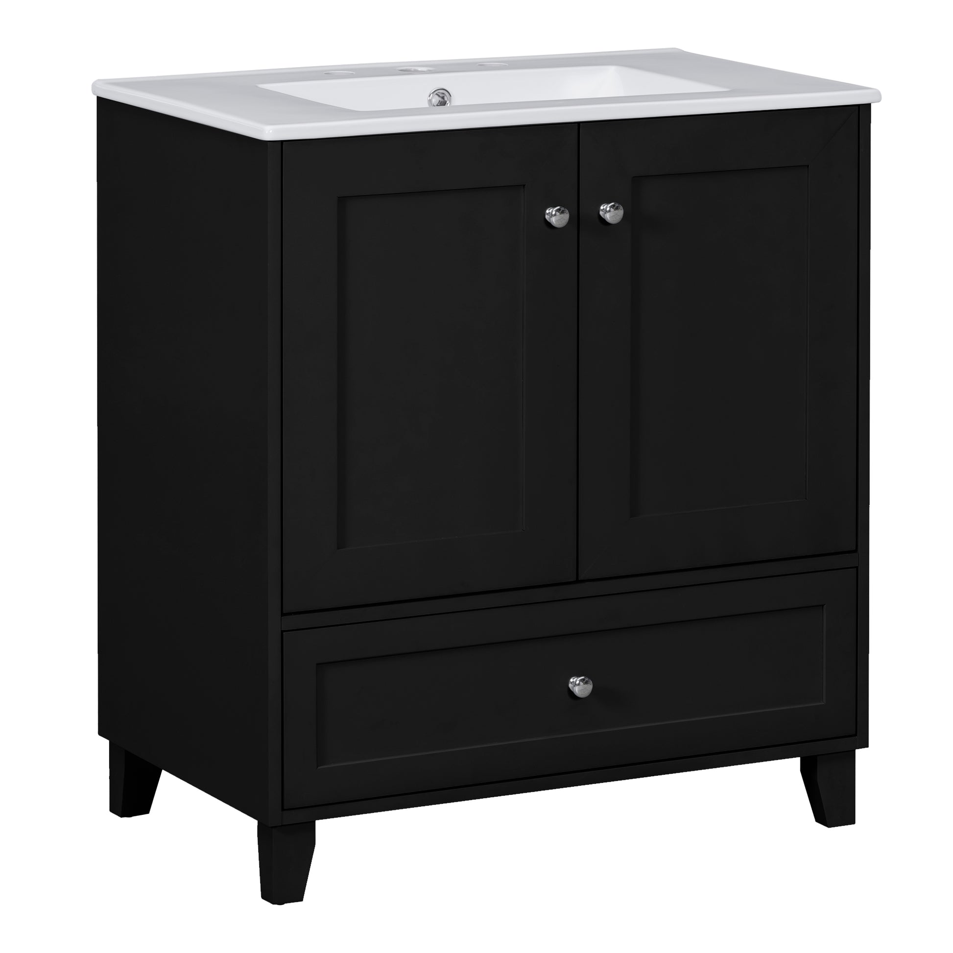 30" Black Bathroom Vanity Set With Ceramic Sink And Large Storage Space Ideal For Small Bathrooms Black Bathroom Solid Wood Mdf