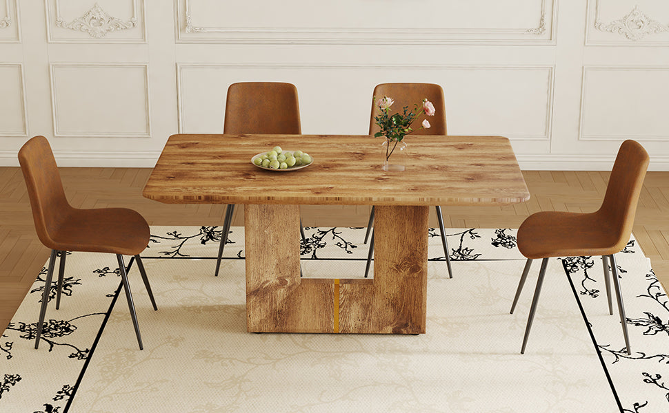 Table And Chair Set. Modern Dining Table With Mdf Top And Beautiful Mdf Legs. Comes With Brown Comfortable Chair With Seat And Metal Legs. Suitable For A Wide Range Of Decorative Styles. Brown,Wood Seats 4 Mdf