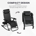 Outsunny 2 Pieces Outdoor Rocking Chairs, Foldable Reclining Zero Gravity Lounge Rocker With Pillow, Cup & Phone Holder, Combo Design With Folding Legs, Black Black Steel