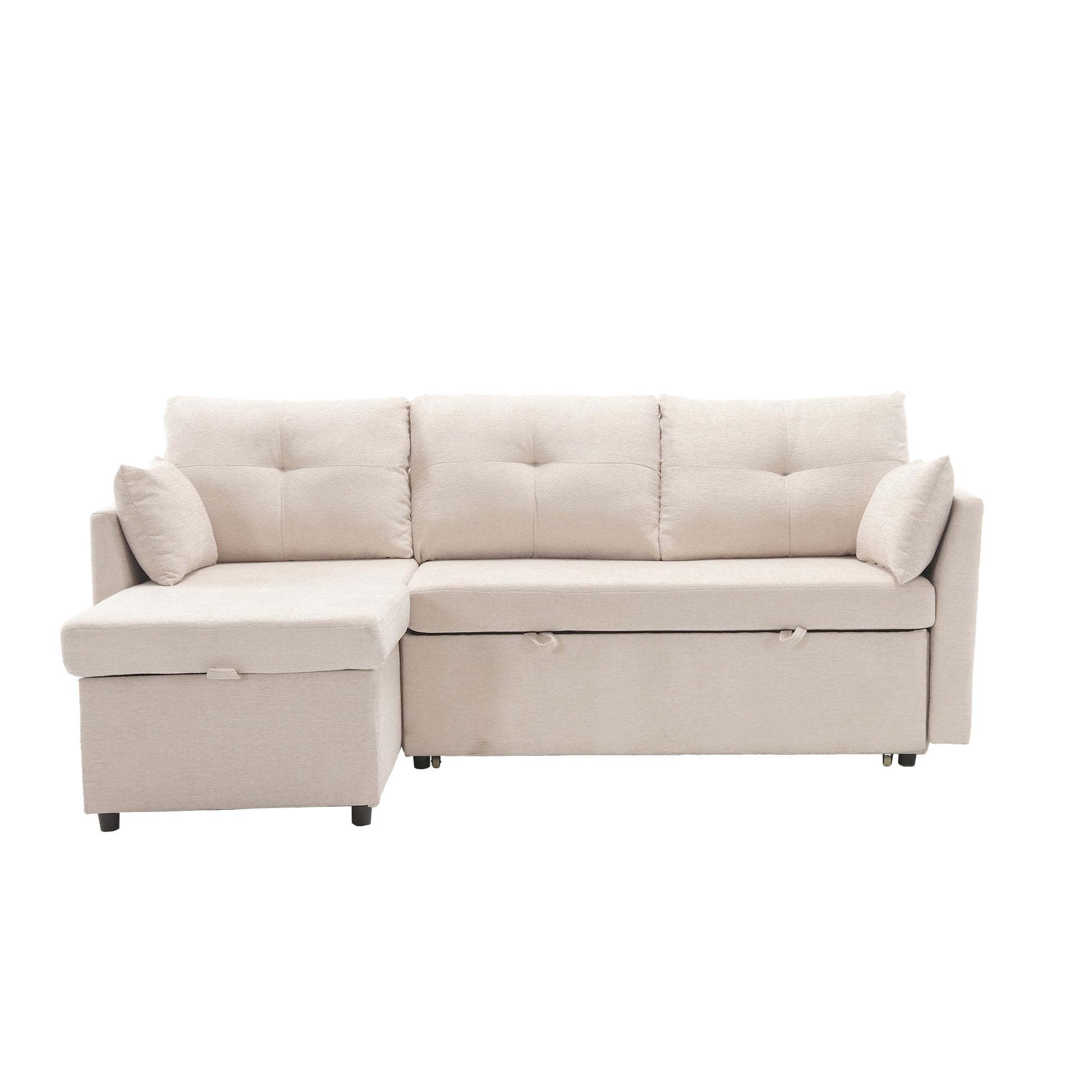 United We Win Furniture, Modular L Shaped Sofa, Modular Long Sofa With Reversible Chaise Lounge, Sofa Bed, Sleeper Sofa, Modular Sofa Combination With Storage Seats. Beige Chenille 3 Seat