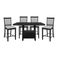 Charcoal Gray Finish 5Pc Dining Counter Height Table With Base Storage And 4 Counter Height Chairs Set Casual Style Dining Kitchen Wooden Furniture Wood Wood Charcoal Grey Seats 4 Wood Dining Room Casual Rectangular Dining Table With Chair Wood