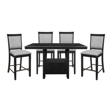 Charcoal Gray Finish 5Pc Dining Counter Height Table With Base Storage And 4 Counter Height Chairs Set Casual Style Dining Kitchen Wooden Furniture Wood Wood Charcoal Grey Seats 4 Wood Dining Room Casual Rectangular Dining Table With Chair Wood