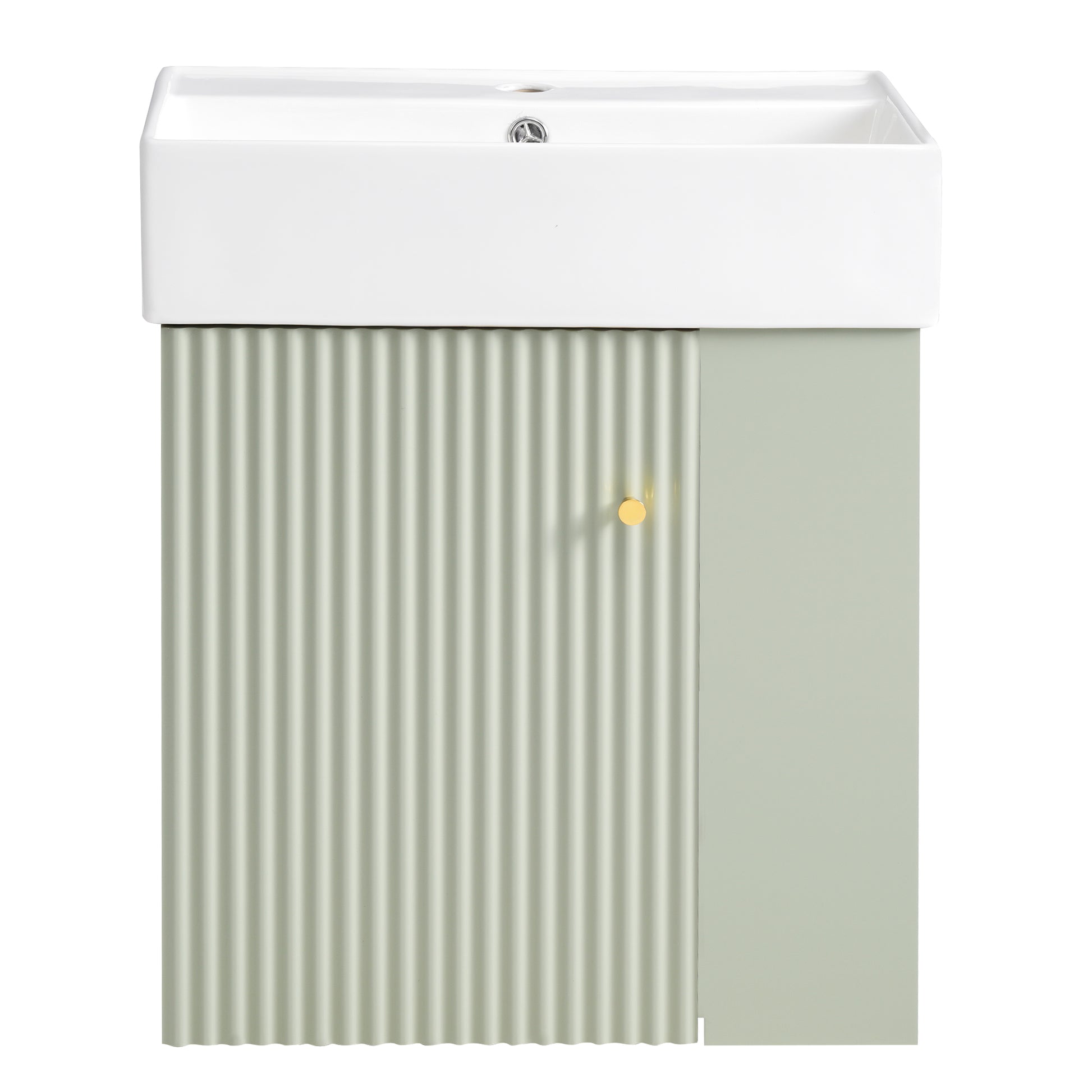 Video 21.6 Inch Modern Floating Bathroom Vanity With Ceramic Basin Perfect For Small Bathrooms, Right Side Storage Green Bathroom Ceramic Mdf