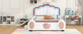 Full Size Upholstered Led Light Platform Bed With Shell Headboard And Children'S Slide, Pink Box Spring Not Required Full Pink White Wood Bedroom Bed Frame Faux Leather Upholstered