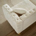 Chenille Pull Buckle Design Sofa For Living Room,Buttons Tufted With Copper Nail Decoration Armrest, Modern Couch Upholstered Button And Metal Legs Beige Foam Chenille 6 Seat