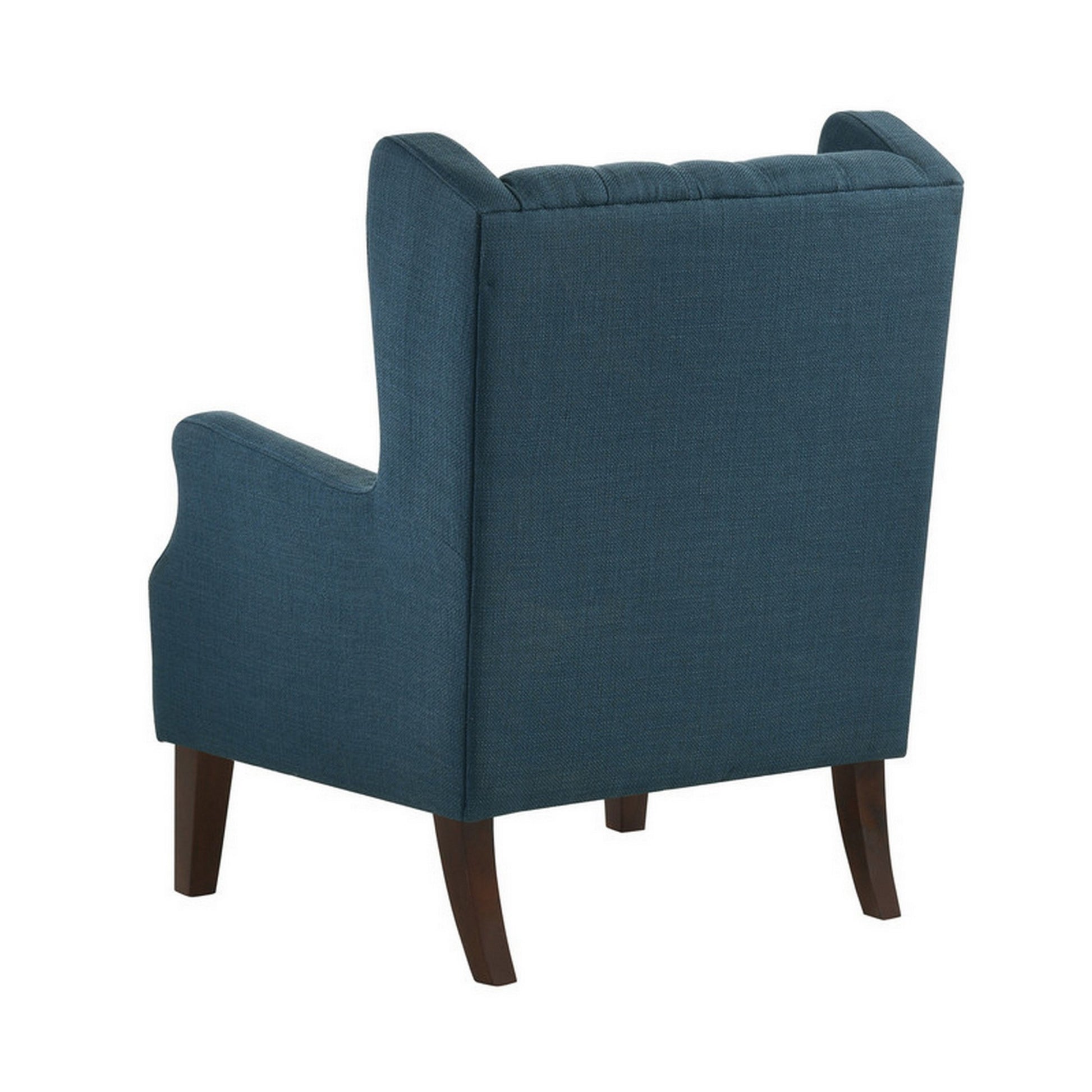 Keva 31 Inch Accent Chair, Deep Button Tufted Wingback, Smooth Blue Fabric Black Blue Wood Fabric