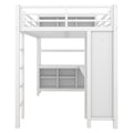 Metal Loft Bed With Wardrobe And L Shaped Desk, Full Size Loft Bed With Storage Cubes And Shelves, Heavy Duty Loft Bed For Kids Teens Adults, White Full Off White Metal