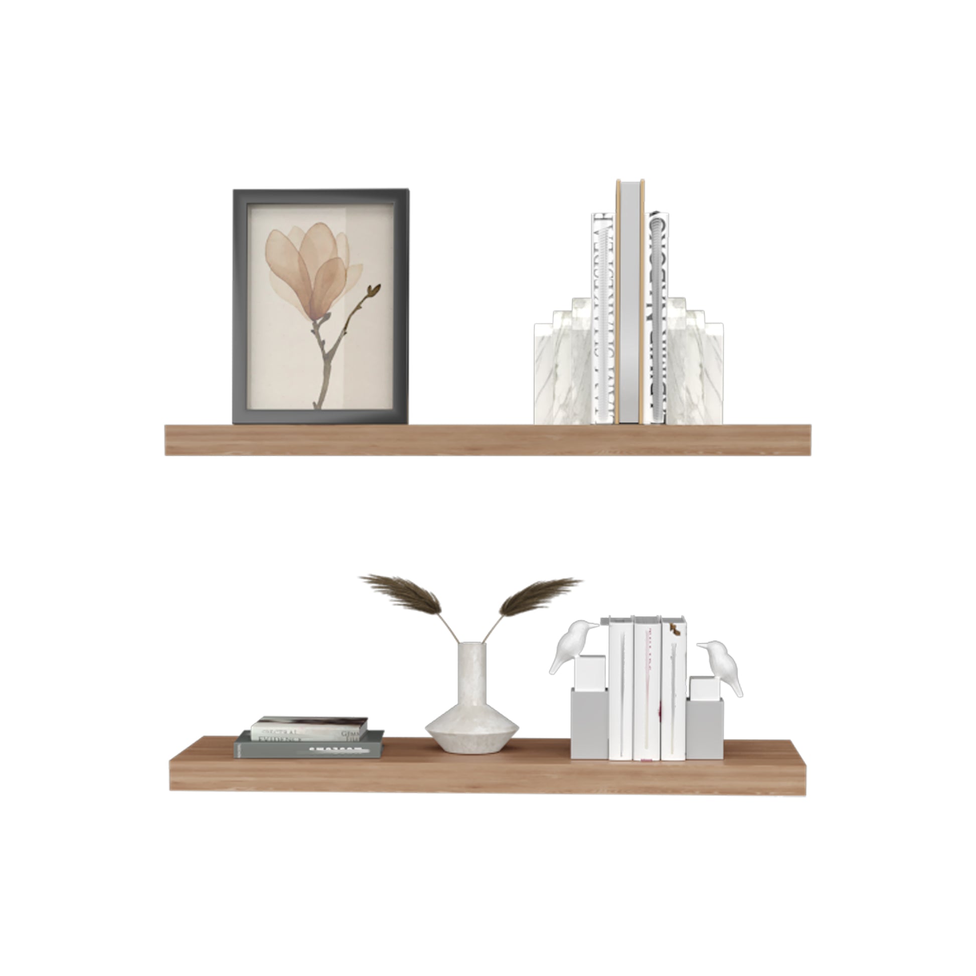 Ecco 31.5" Wide Floating Shelves Set Of 2, Shelves For Wall Decor For Bedroom, Bathroom Storage Shelves, Book Shelves For Living Room 2 Or Less Light Brown Horizontal Primary Living Space Closed