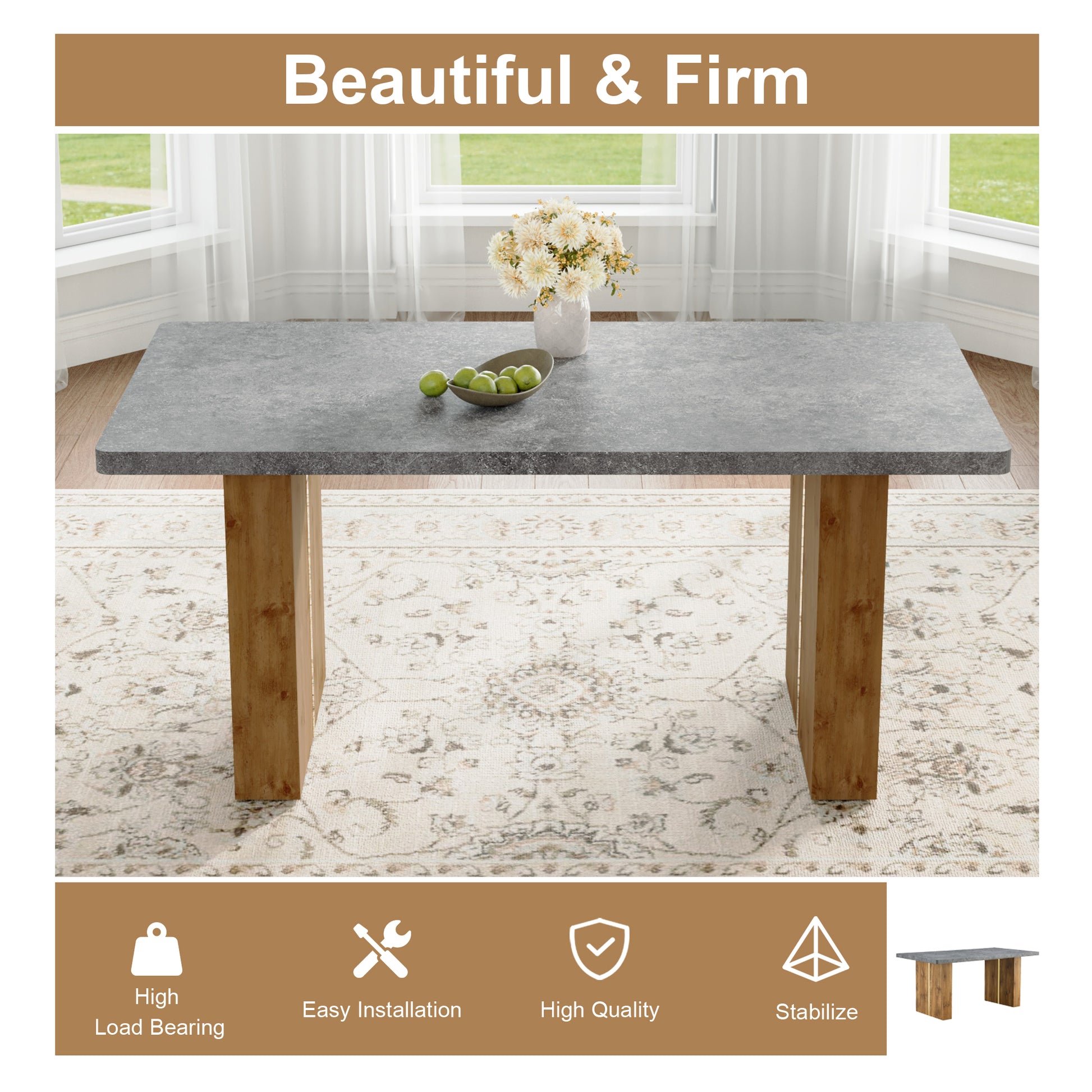 Large Modern Rectangular Table With Cement Grey Patterned Top And Large Mdf Legs For Kitchen, Dining And Living Room To Give A Different Atmosphere To The Home Environment. Gray Mdf