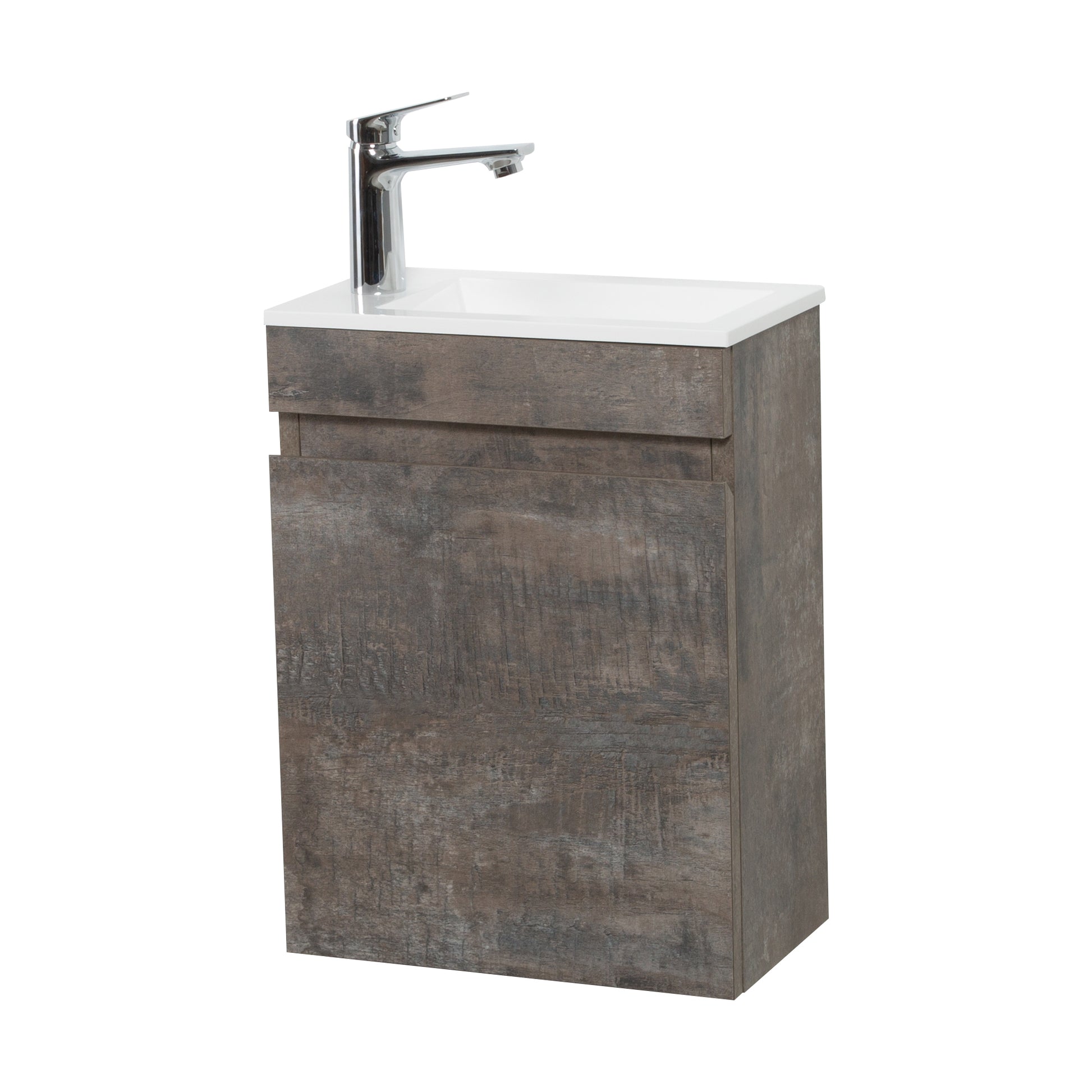 16" Floating Bathroom Vanity With Sink, Wall Mounted Small Bathroom Storage Vanity Cabinet With Resin Top Basin And Soft Close Doors, Dark Birch 24V11 16Db Grey Bathroom Plywood