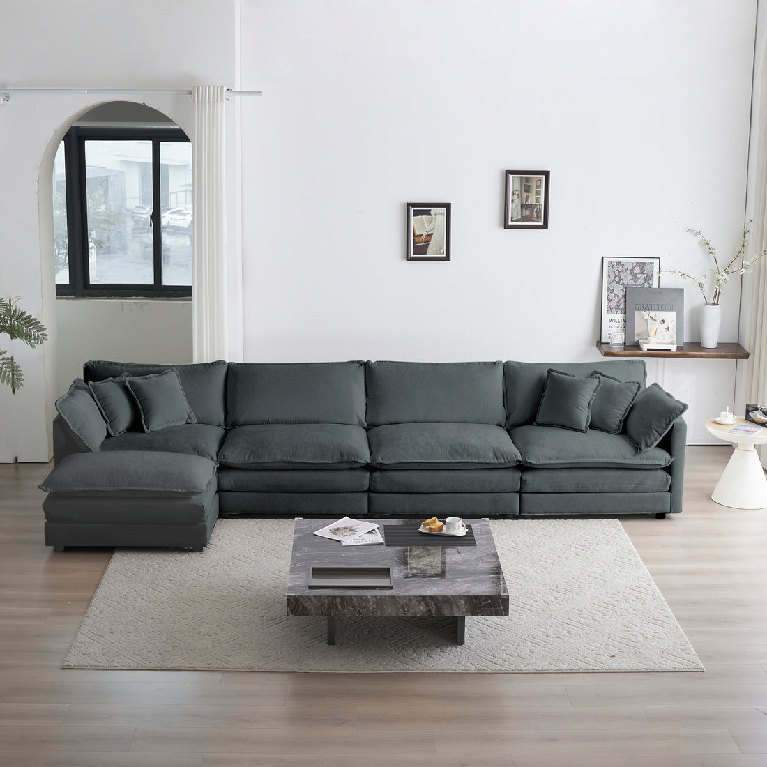 Modular Sectional Sofa For Living Room,U Shaped Couch 5 Seater Convertible Sectional Couch With 1 Ottoman ,Gray Chenille Gray Chenille 4 Seat