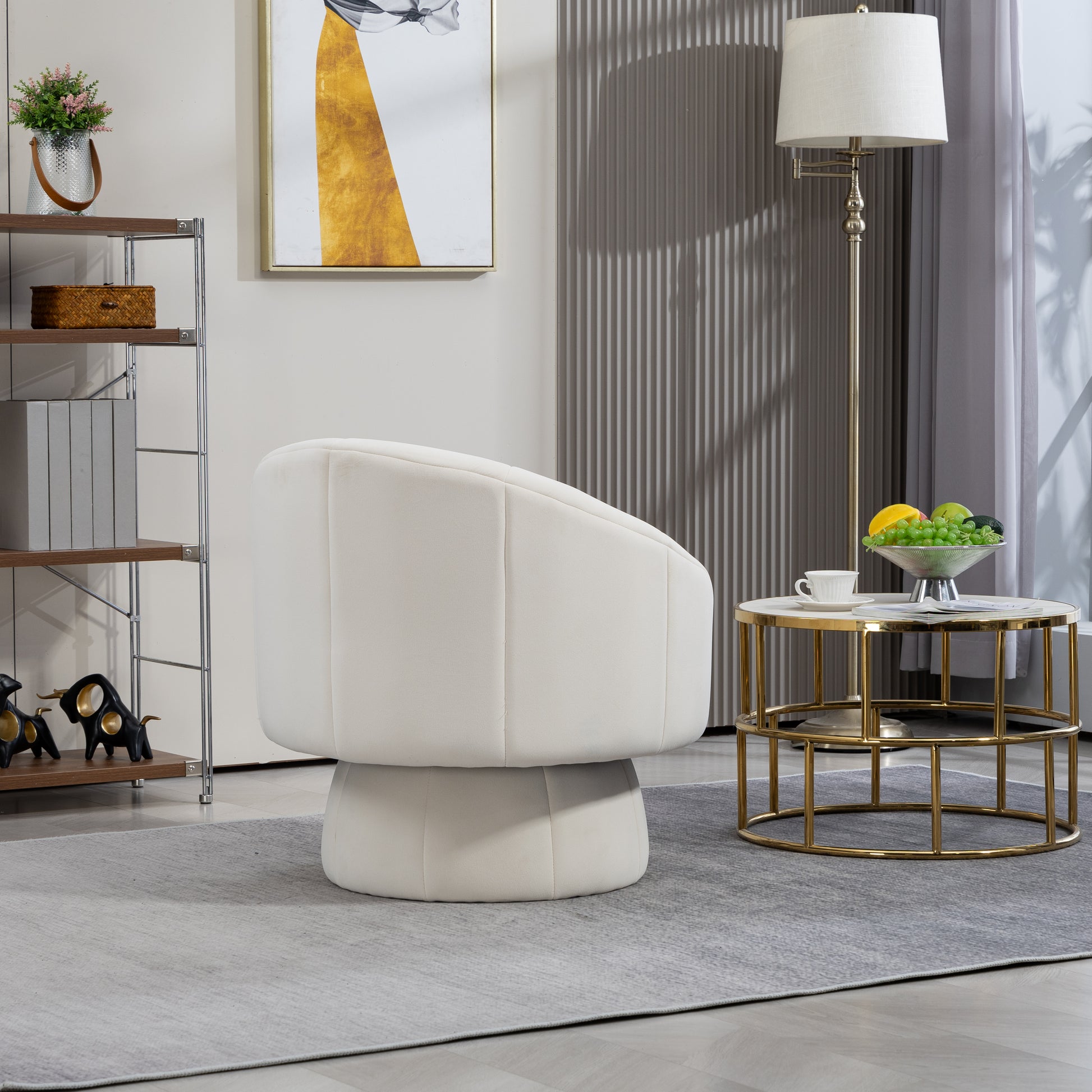 Mid Century Modern Accent Chair With Wood Frame, Upholstered Swivel Chair For Living Room Chairs With Waist Cushion, Reading Armchair For Bedroom Sunroom Beige Bedroom Modern Foam Velvet