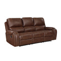 Double Reclining Brown Sofa With Center Drop Down Cup Holders, Receptacles And Usb Ports,Faux Leather Upholstered Traditional Trim 1Pc Modern Living Room Furniture Brown Faux Leather Wood Primary Living Space Modern Plywood,Solid Wood 3 Seat