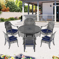 Cushions In Random Colors 7 Piece Set Of Cast Aluminum Patio Furniture With Cushions Yes Dining Set Black Seats 6 Rust Resistant Frame Water Resistant Cushion Garden & Outdoor Complete Patio Sets Aluminium