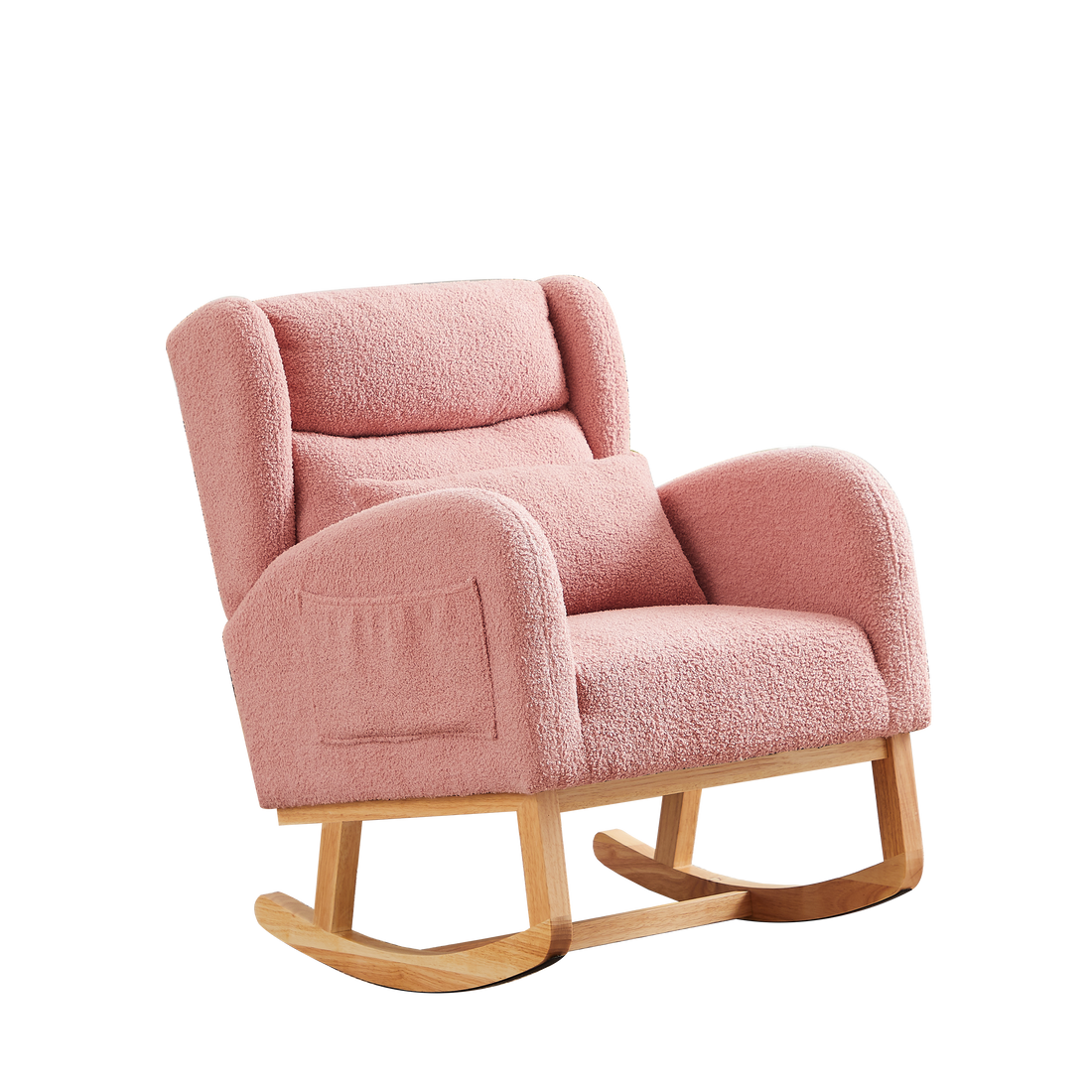 27.2"W Modern Accent High Backrest Living Room Lounge Arm Rocking Chair, Two Side Pocket Pink Foam Fabric