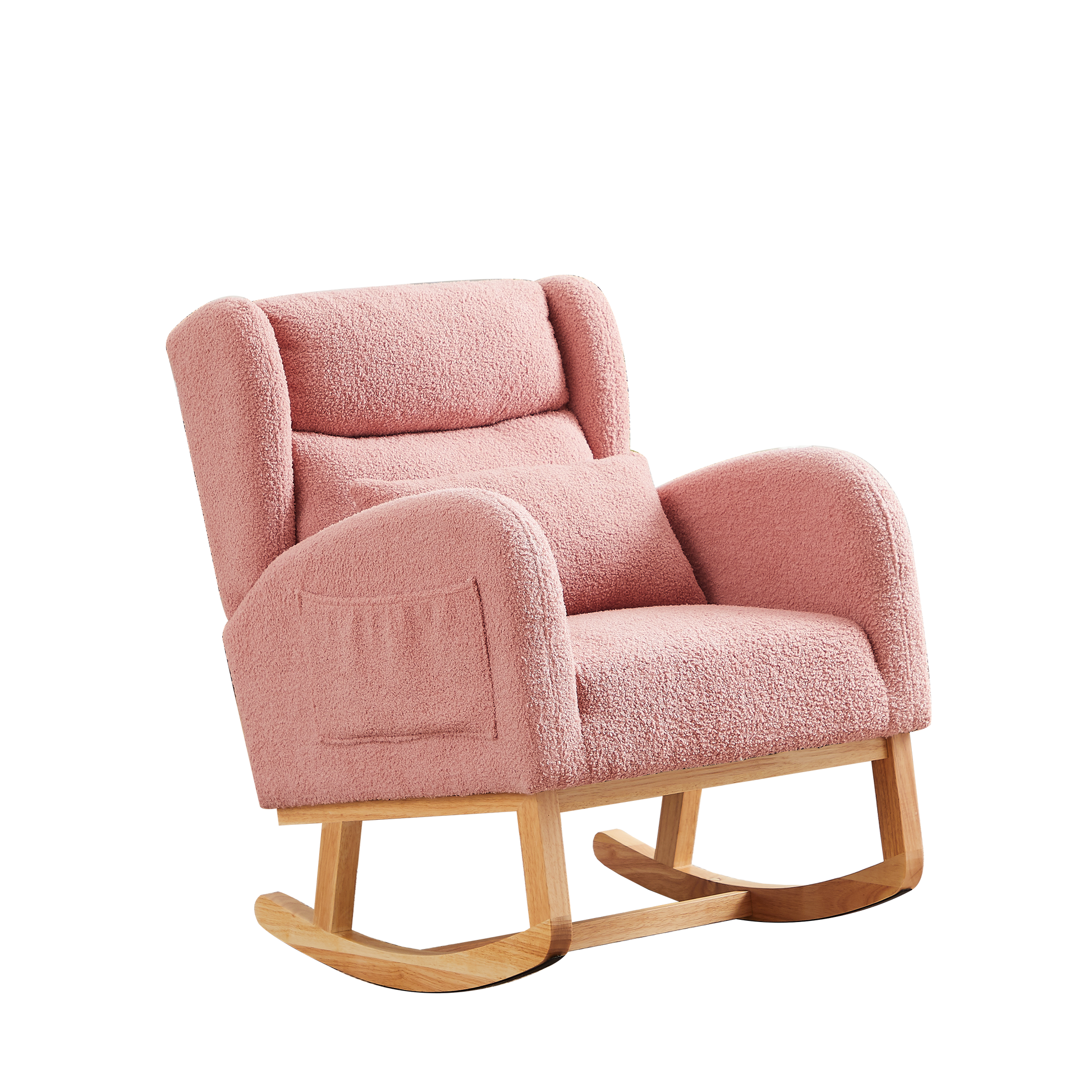 27.2"W Modern Accent High Backrest Living Room Lounge Arm Rocking Chair, Two Side Pocket Pink Foam Fabric