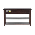 Retro Design Console Table With Two Open Shelves, Pine Solid Wood Frame And Legs For Living Room Espresso Espresso Solid Wood Mdf