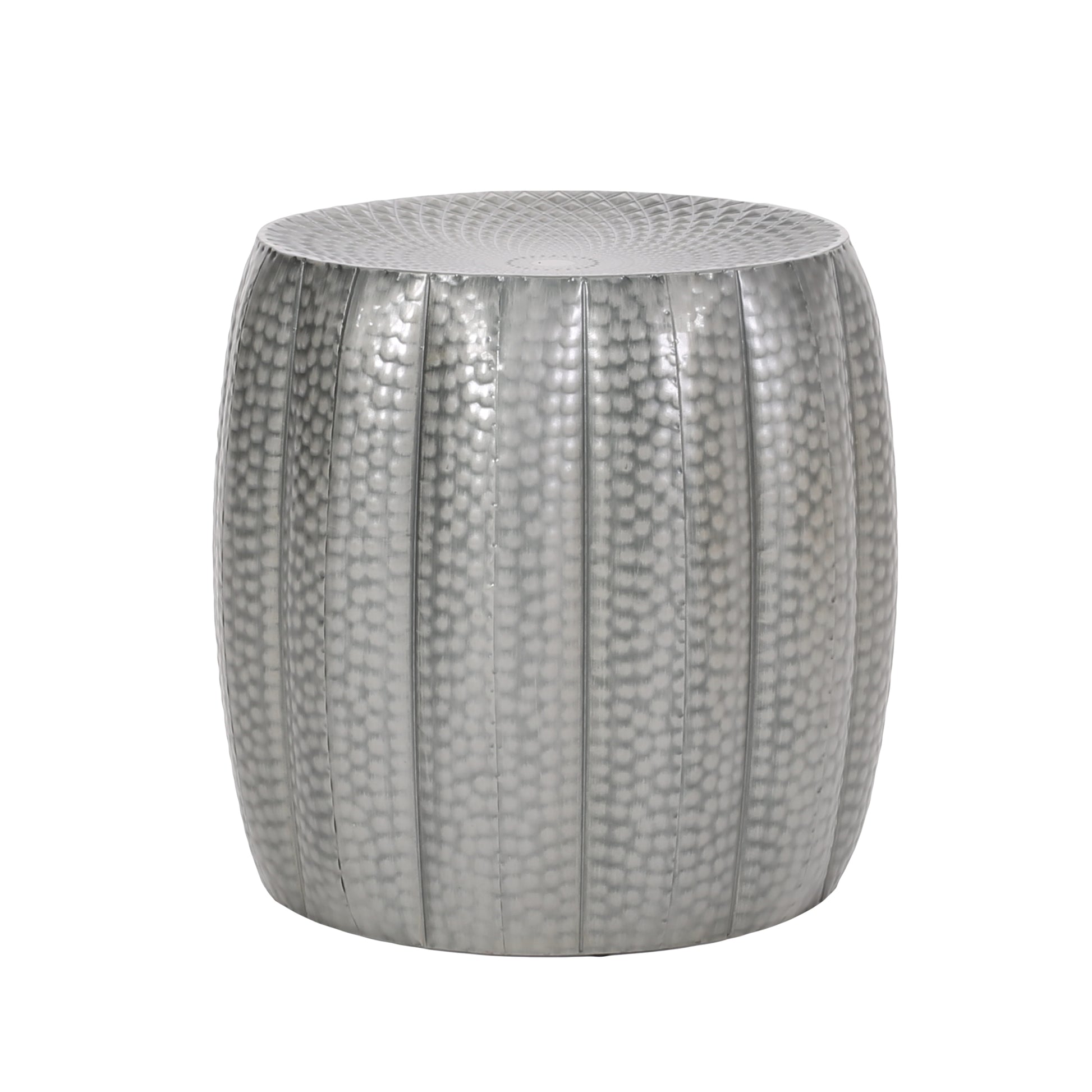 Metal Drum End Table Antique Silver Primary Living Space Contemporary Coffee & End Tables Iron