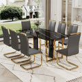 Table And Chair Set. Modern Dining Table With Mdf Top And Beautiful Mdf Legs. Equipped With Comfortable Pu Chairs And Metal Legs. Suitable For A Wide Range Of Decorative Styles. Black,Gray Seats 8 Mdf