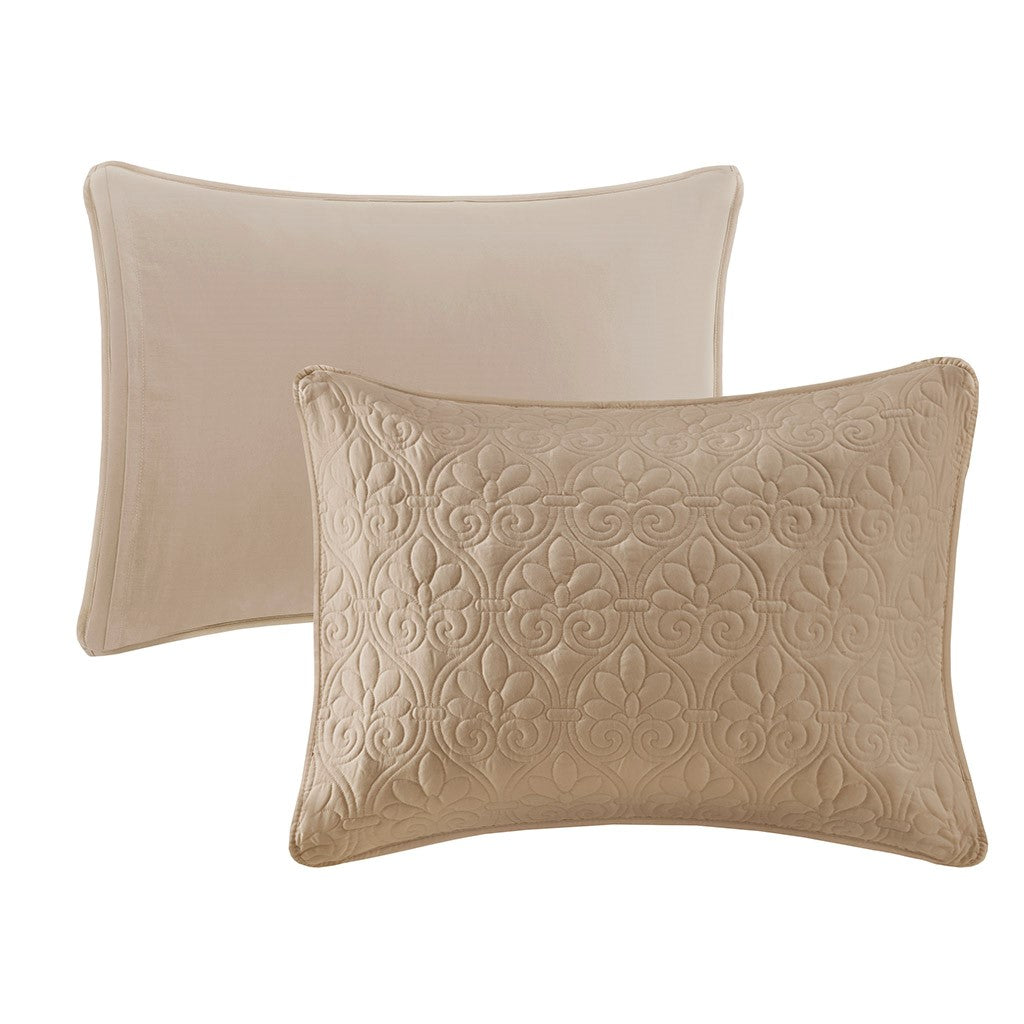 3 Piece Split Corner Pleated Quilted Bedspread Khaki King Khaki Polyester