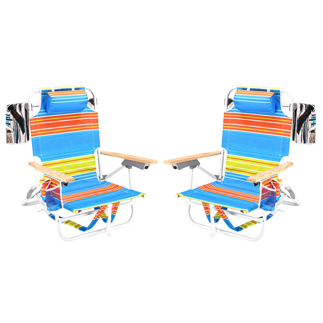 2Pcs Backpack Beach Chairs For Adults Beach Towel Backpack Beach Chairs For Adults 5 Position Chair With Pouch Folding Lightweight Positions Back Pack 13 Inch High Multicolor Aluminum