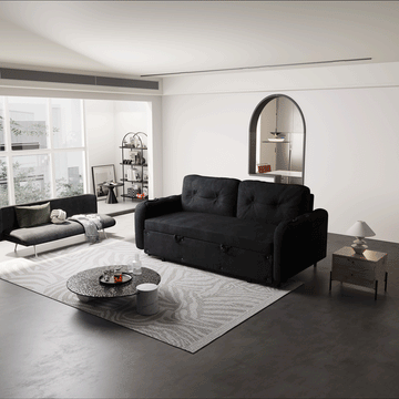 66.2" Queen Pull Out Sofa Bed, Hydraulic System Convertible Sleeper Sofa With Storage And 2 Soft Pillows, Tufted Button Upholstered Couch,Multi Functional Velvet Loveseat Bed,Black Black Velvet 2 Seat