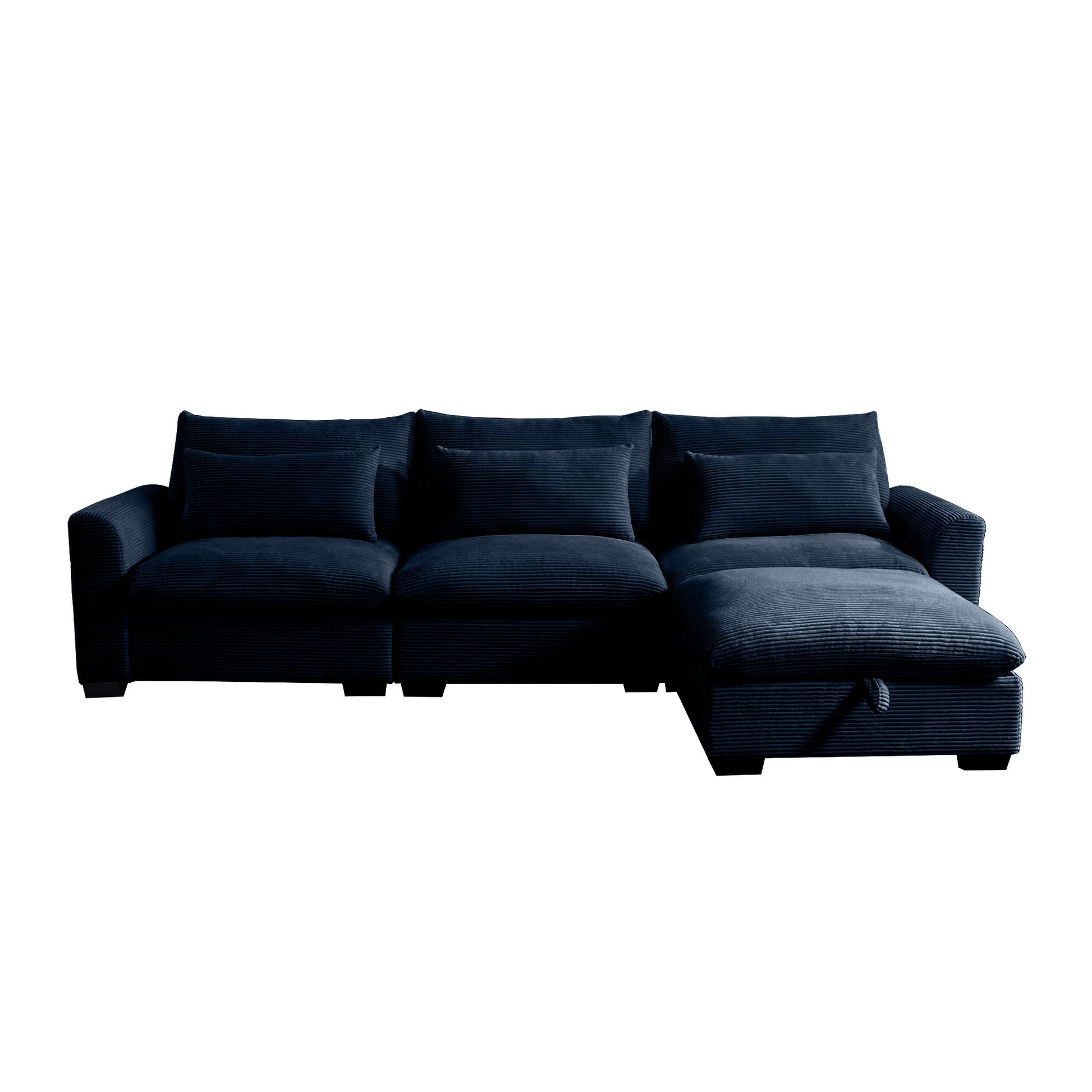 Corduroy Sectional Sofa, L Shaped Couch With Storage Footstool And 3 Pillow, Sectional Couch For Living Room Apartment, Bule Blue Corduroy 3 Seat