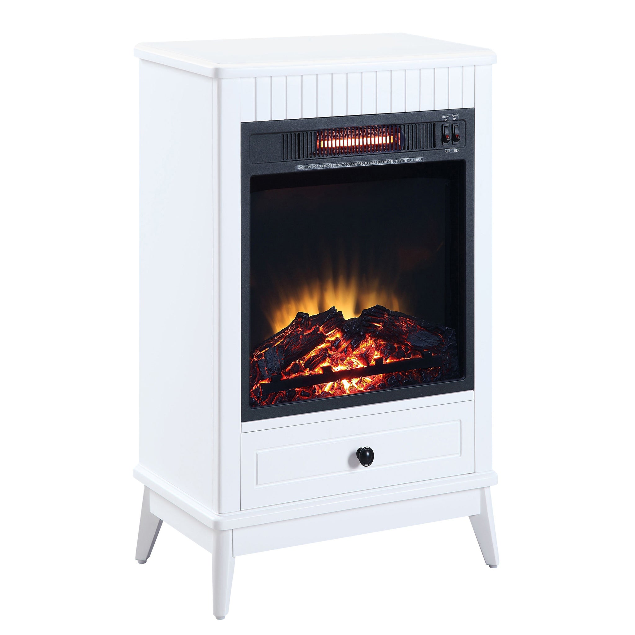 White Fireplace With 1 Drawer Electric White Primary Living Space Poplar Wood