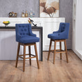 Coolmore Bar Stools Set Of 2 Counter Height Chairs With Footrest For Kitchen, Dining Room And 360 Degree Solid Wood Legs Swivel Bar Stools Set Of 2 Navy Linen Navy Foam Linen