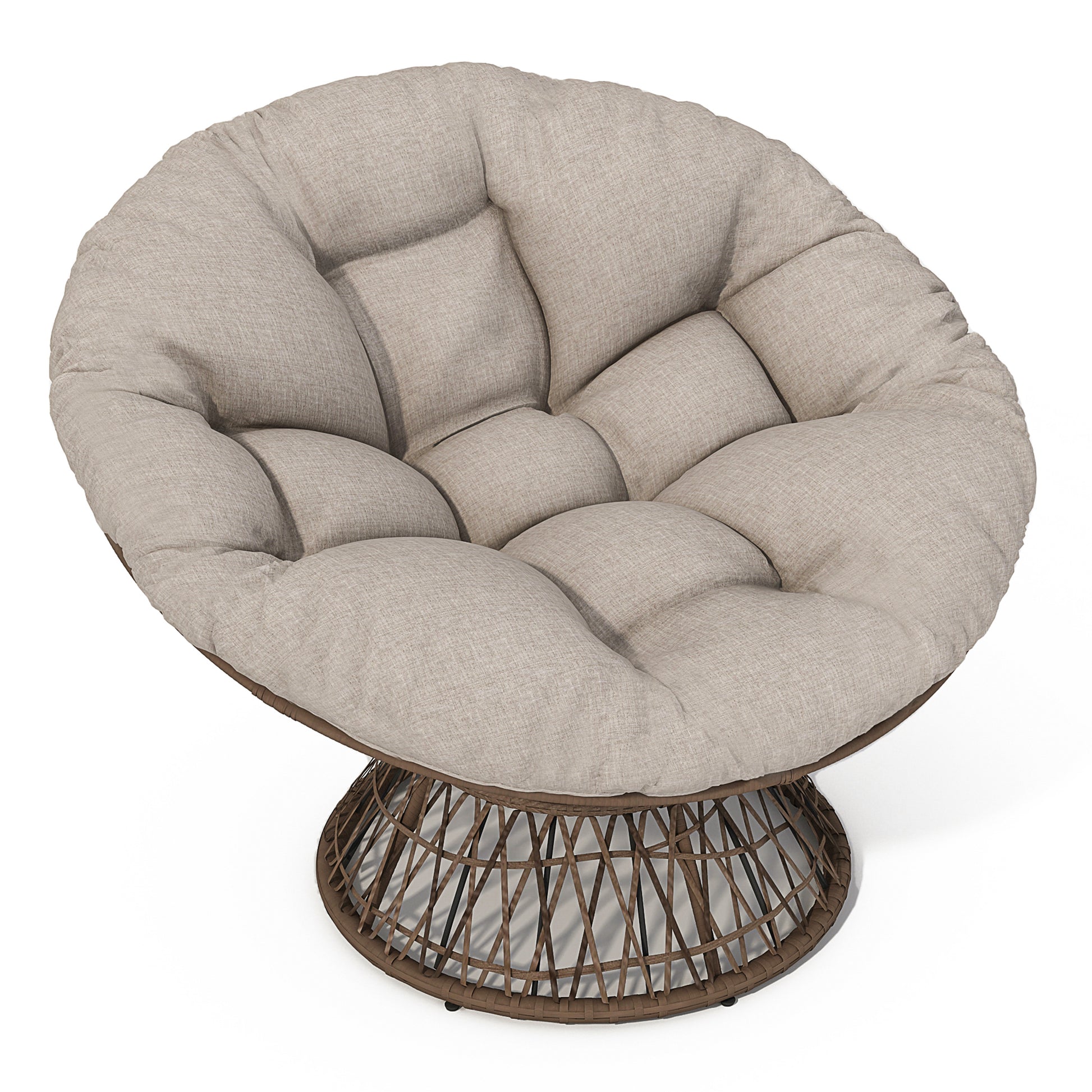 41.5" Ergonomic Wicker Chair With Cloud Thick Density Fabric Cushion,3 Proof Cover,High Capacity Iron Frame,Fluid 360 Degree Swivel For Reading,Living Room, Bedroom,Lounge,Brown Base,2 Colors