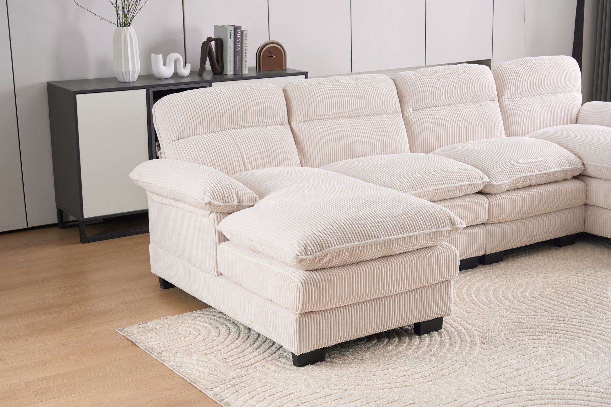 U Shaped Profile Sofa, Including Two Single Seats And Two Chaise, Modular Sofa, Corduroy Sofa White Foam Corduroy 4 Seat