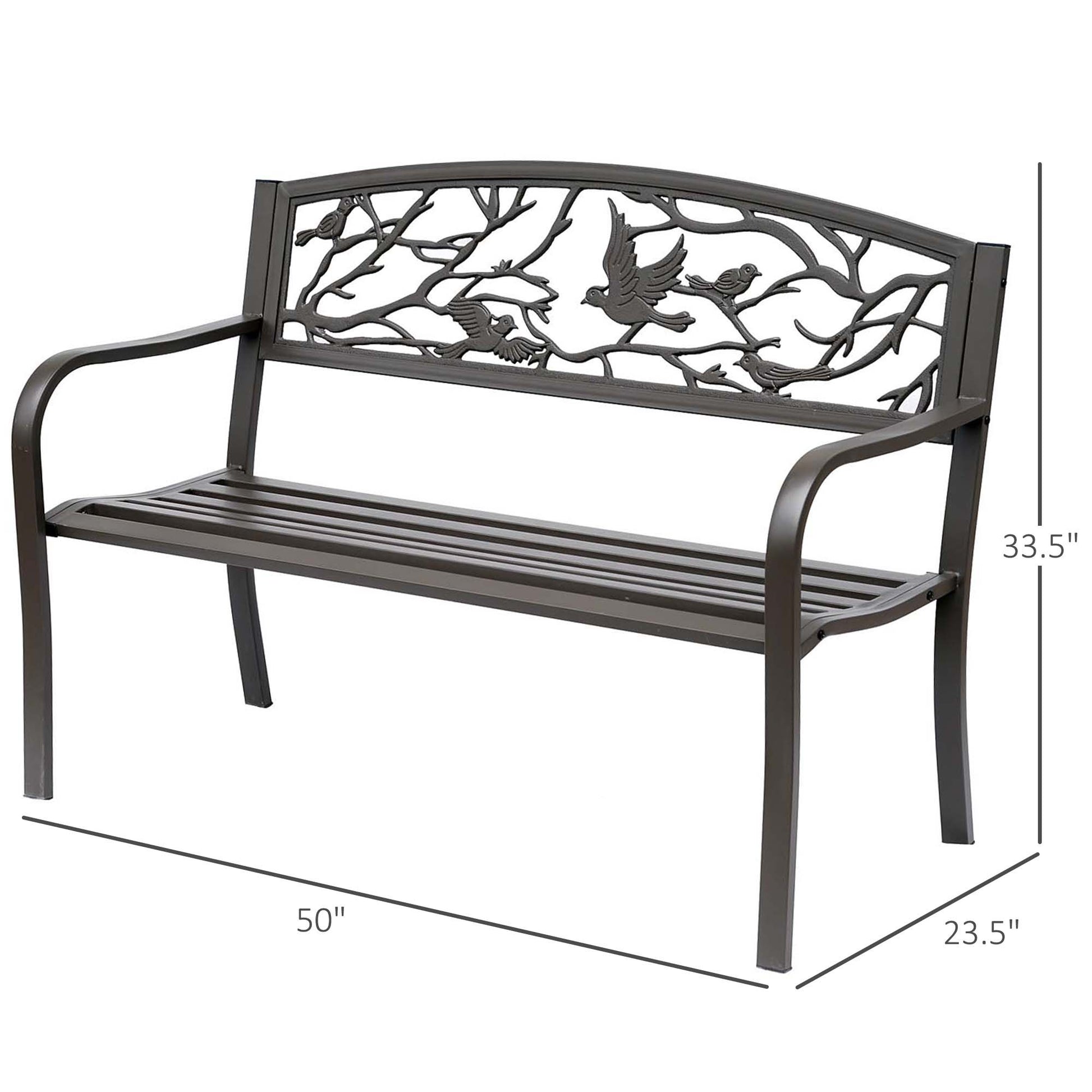 Outsunny 50" Garden Bench, Outdoor Patio Bench With Animal Pattern, Cast Steel Metal Bench For Yard, Lawn, Porch, Brown Brown Iron