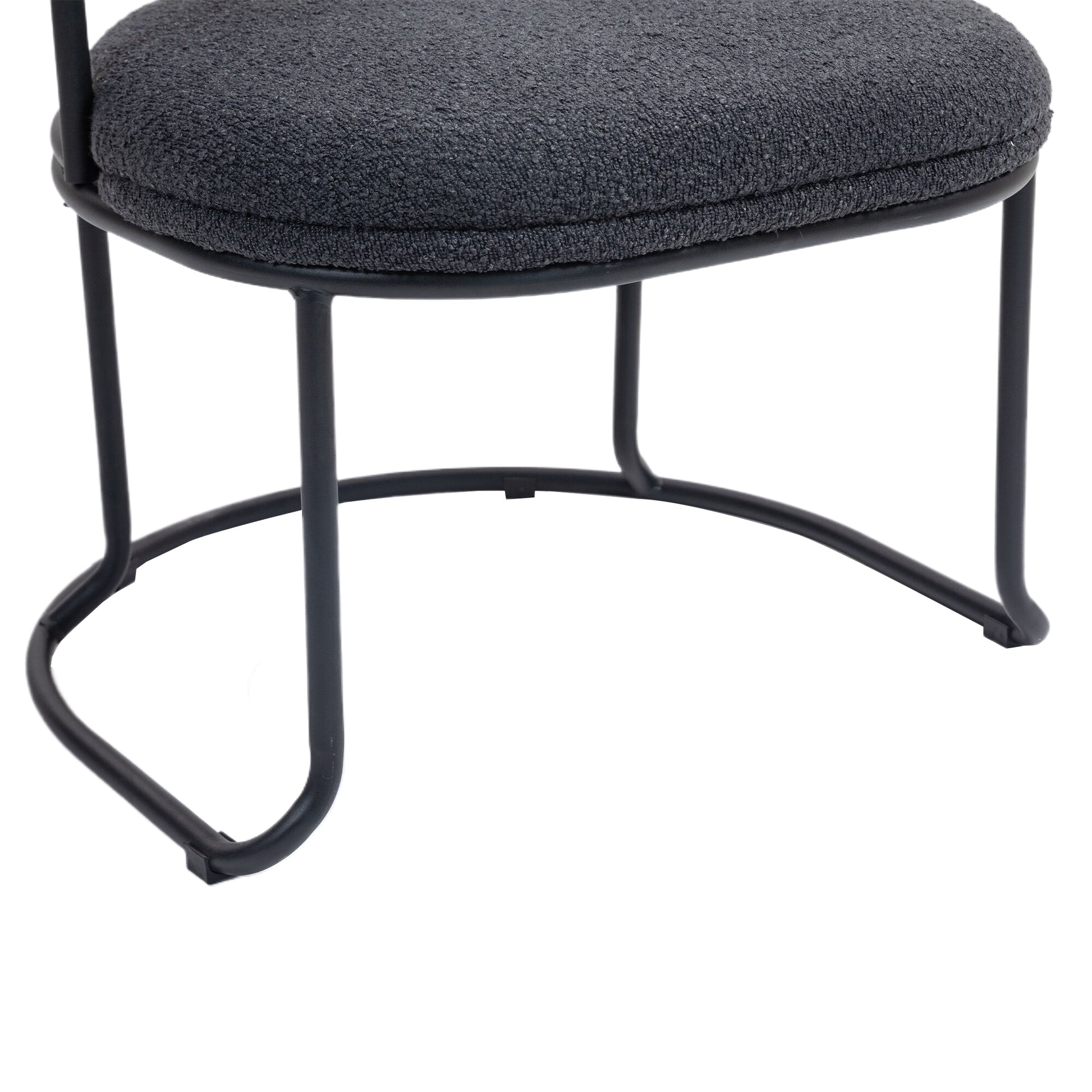 Coolmore Boucle Dining Chairs Set Of 2, Mid Century Modern Curved Backrest Chair, Round Upholstered Kitchen Chairs Carbon Black Boucle Carbon Black Foam Mdf Metal