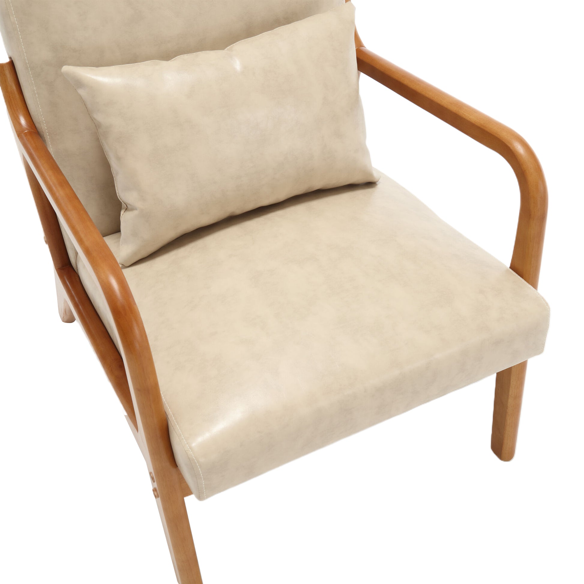 Coolmore Modern Accent Chair, Solid Wood Padding Lounge Armchairs With One Pillow For Living Room, Bedroom, Guest Room Khaki Pu Khaki Brown Primary Living Space Modern Rubberwood Foam Pu Leather
