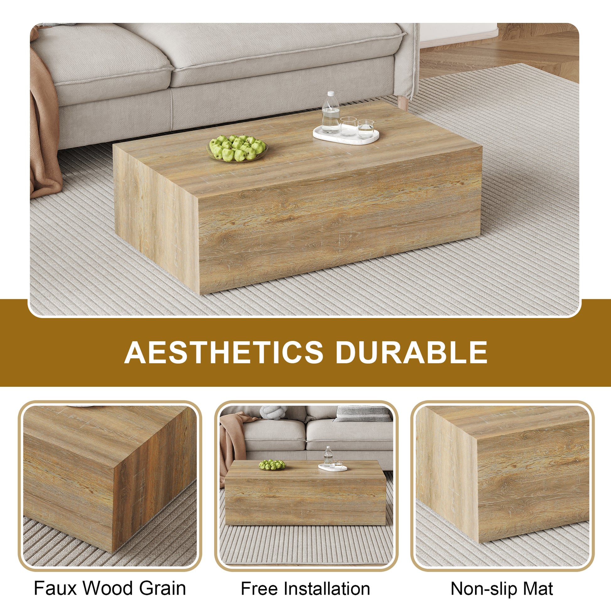 Elevate Your Living Space With This Modern Mdf Coffee Table That Showcases Smooth, Light Wood Color Texture Patterns. It Is Characterized By Stylish Design.39.3*23.6*12 Wood Mdf