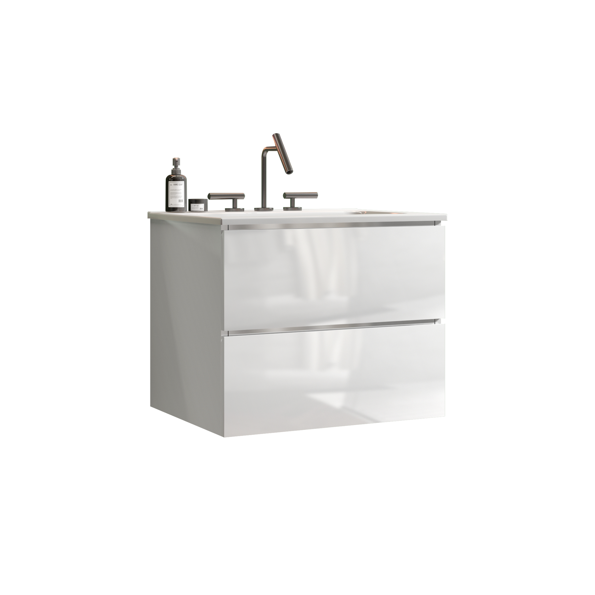 Tia 24" Wall Mount White Glossy Bathroom Vanity With Ceramic Sink With Three Faucet Holes, Large Storage Floating Bathroom Vanity For Bathroom, One Piece Sink Basin Without Drain, Pre Assembled