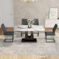 Table And Chair Set, Modern And Minimalist Dining Table, Imitation Marble Patterned Tabletop, Mdf Legs With U Shaped Brackets. Paired With Comfortable Chairs, Suitable For Dining And Living Rooms. Black Mdf Glass