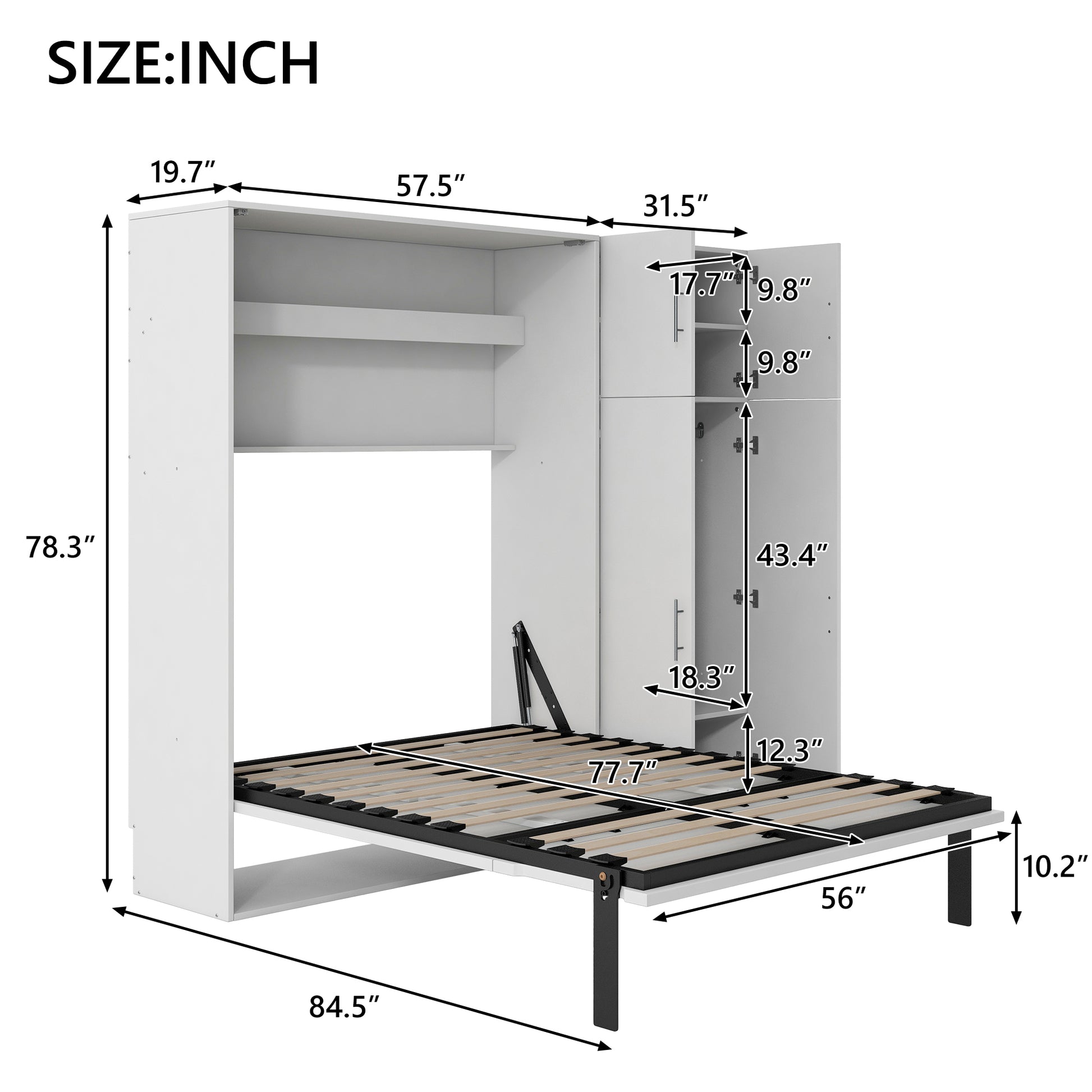 Full Size Murphy Bed With Lockers And Wardrobes, White Box Spring Not Required Full White Murphy Solid Wood Mdf