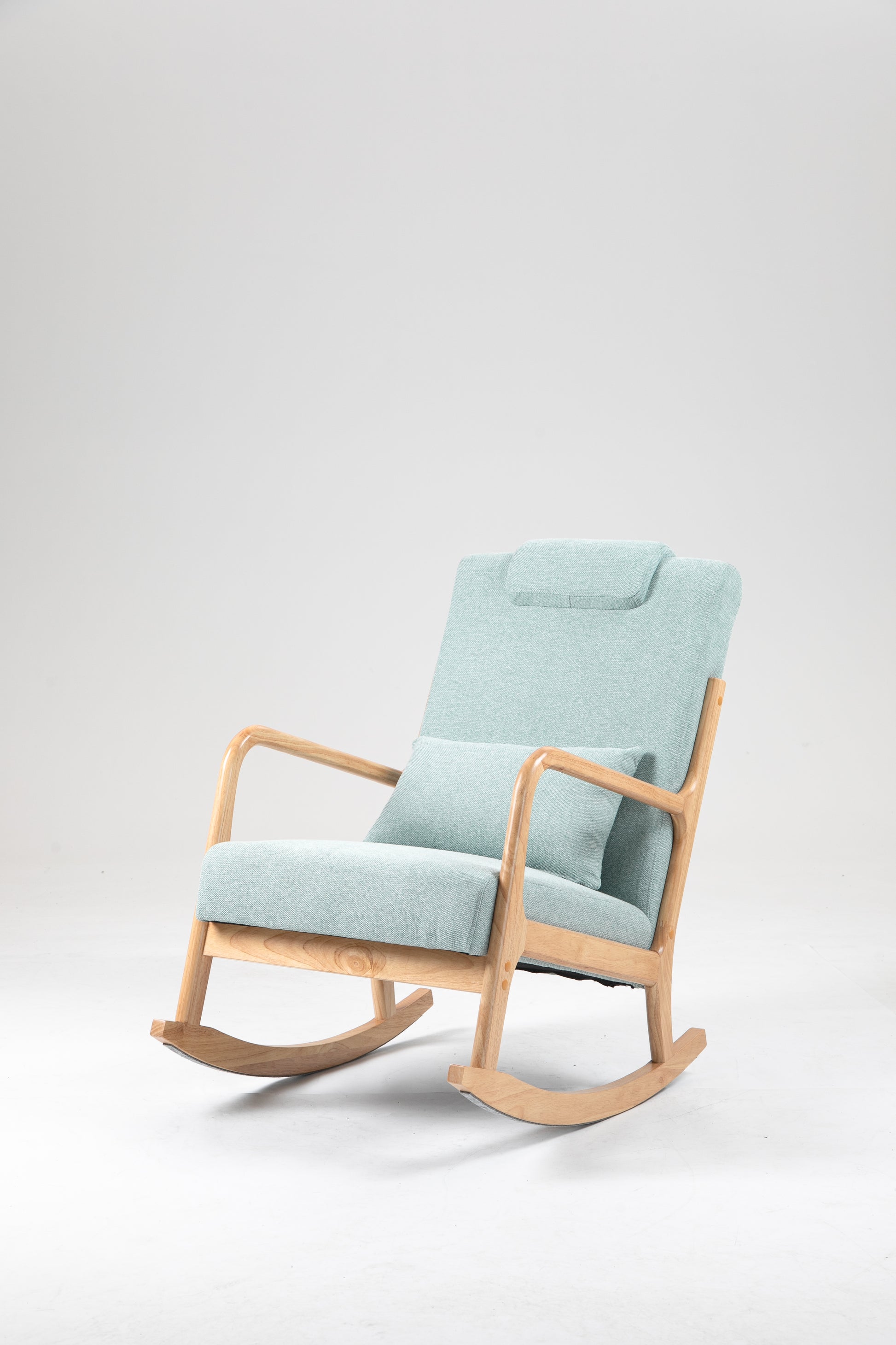 Rocking Chair Upholstered Fabric Rocking Armchair Indoor With High Backrest Glider Chairs And Lumbar Pillow For Living Room Light Green Linen