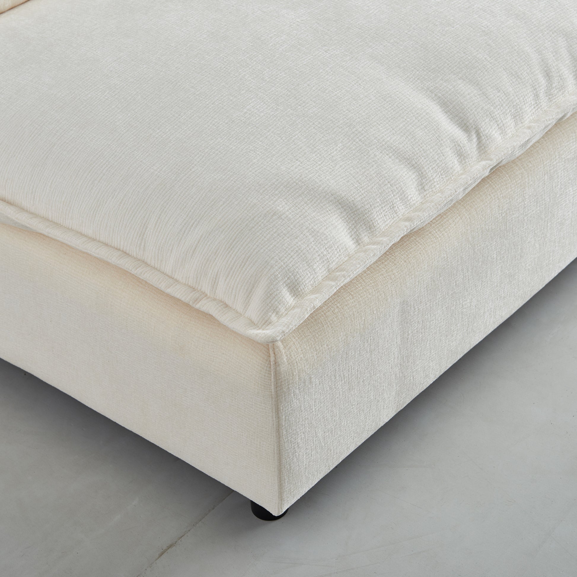 Modern Armless L Shaped Sectional Sofa Couch With Ottoman Modular Design, Durable Construction, Easy Care Upholstery For Living Room, Apartment, Office, Small Space Beige Foam Chenille 4 Seat