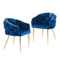 Set Of 2 Luxury Handmade Accent Chair With Gold Legs, Modern Velvet Armchair For Living Room And Bedroom Blue Foam Velvet