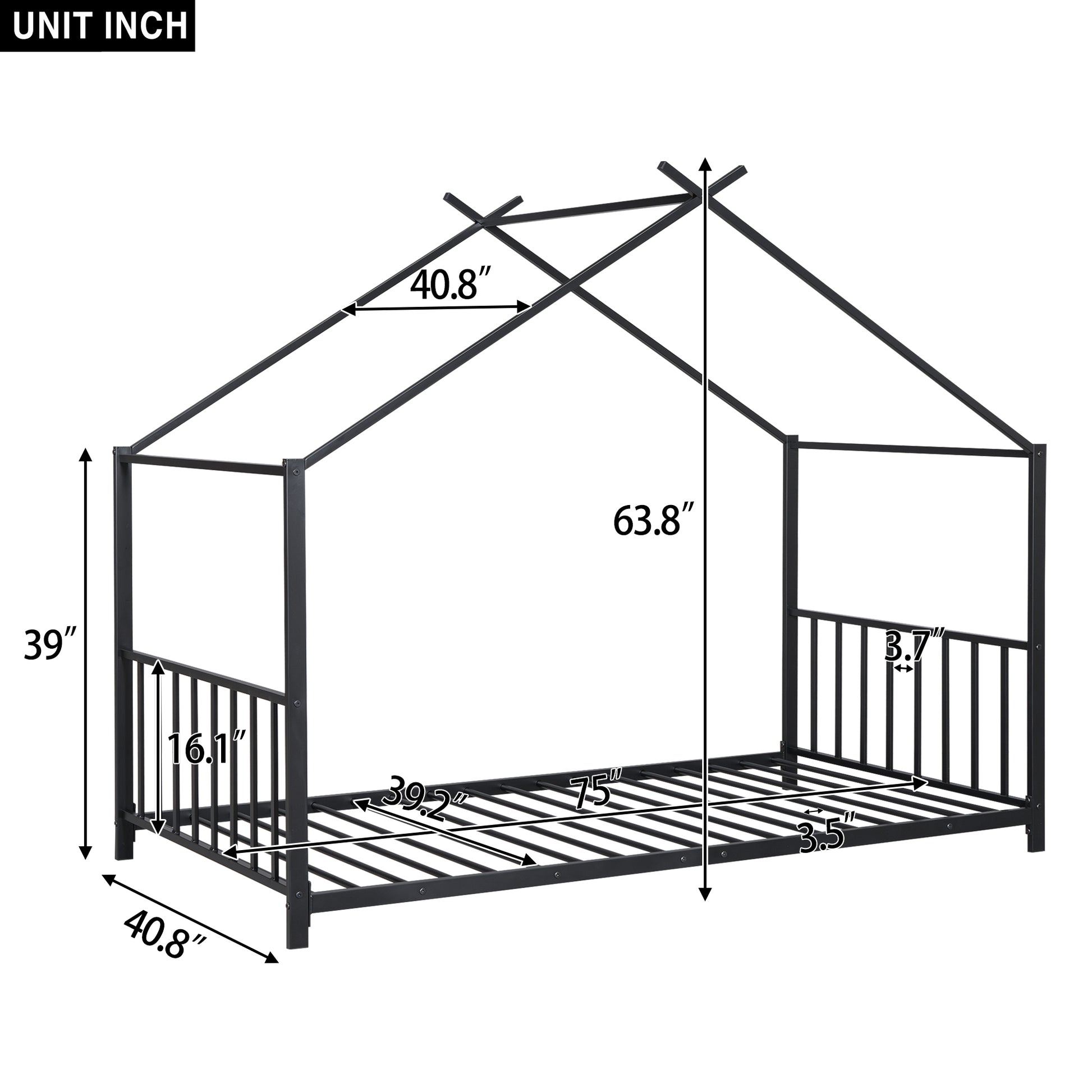 Twin Size Metal House Platform Bed, Black Box Spring Not Required Twin Black Metal Bedroom Bed Frame Metal