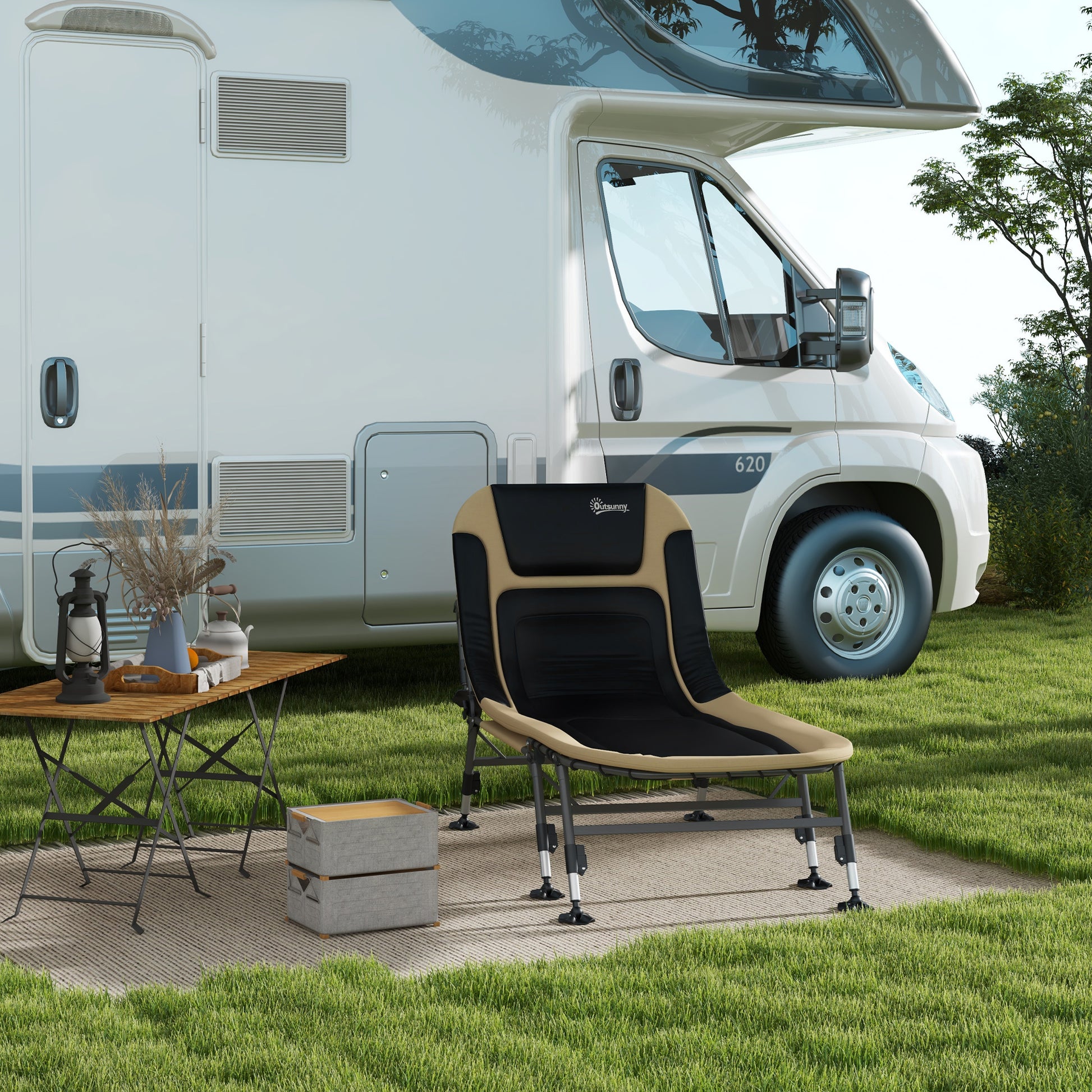 Outsunny Camping Cot For Adults, Folding Bed With Soft Padded Cushions & Headrest, 180 Adjustable Reclining Lounger, Heavy Duty And Portable With A 400 Lbs. Capacity, Cream White Cream White Oxford Fabric