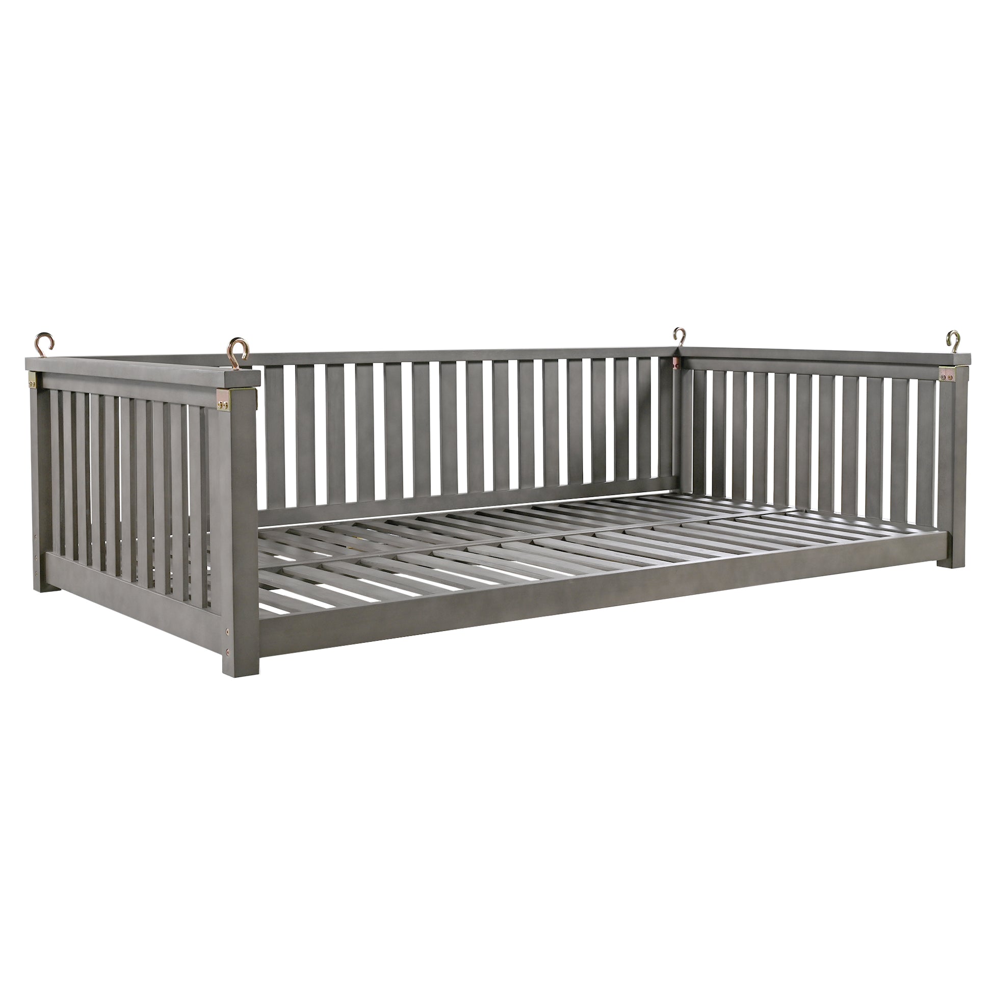 Patio Minimalist Twin Size Garden Swing Bed Wood Porch Swing With Ropes For Backyard, Safe Sloped Design, Gray Gray Weather Resistant Frame Garden & Outdoor Minimalist 2 Person Seating Group Acacia