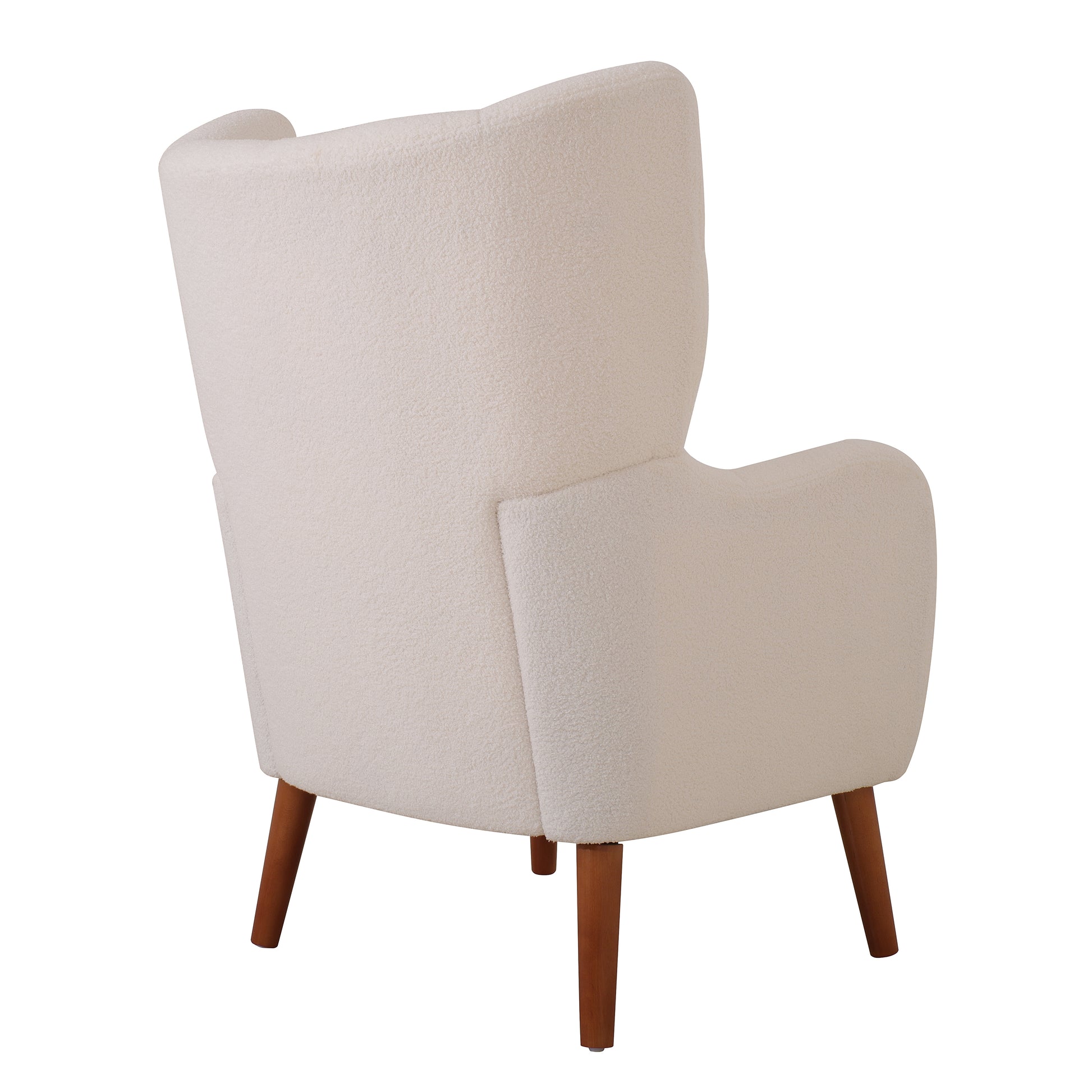 Mid Century Accent Chair, Ivory White, Modern Retro Lounge Armchair, Birch Frame, Upholstered Teddy Wool Fabric, Single Sofa Armchair For Small Spaces, Living Room, Bedroom, Reading Corner, Balcony Ivory White Espresso Primary Living Space