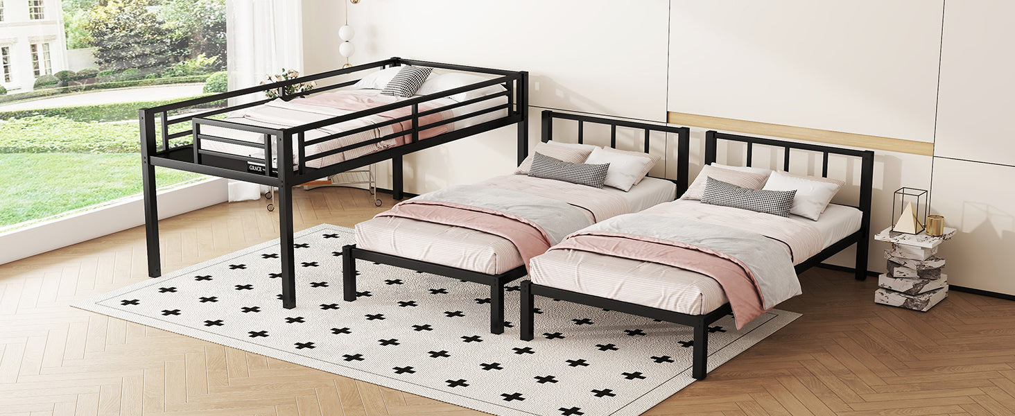 Twin Over Twin & Twin Bunk Beds For 3, Twin Xl Over Twin & Twin Bunk Bed Metal Triple Bunk Bed, Black Black Metal