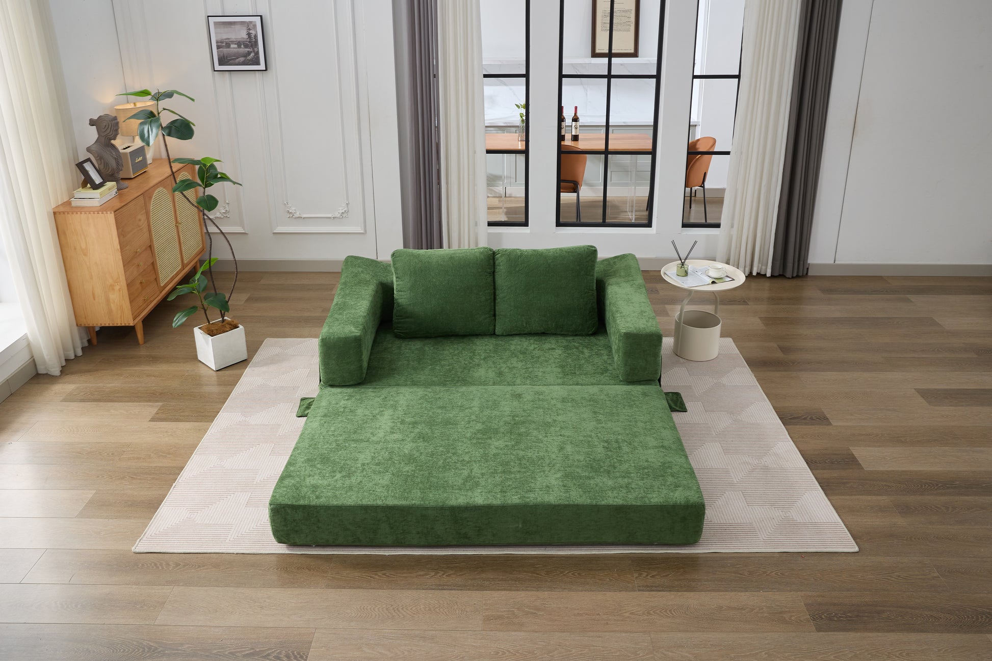 Modern Minimalist Sofa, Fold Out Sofa Bed, Convertible Chair Floor Couch & Sleeping Mattress For Living Room, Bedroom, Apartment, Removable Backrest, Green Green Chenille Soft Vintage Chenille 2 Seat